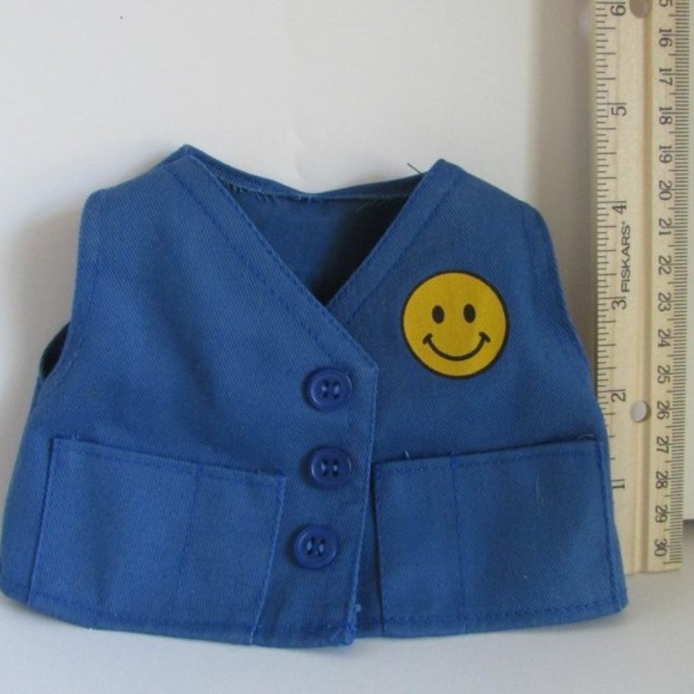 HOW MAY I HELP YOU? Smiley Face BLUE DOLL VEST pockets work Dan Dee Dead Retail